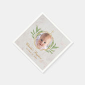 Serviette En Papier Baptême Photo Botanique Feuille Foliage Or Marbre (Coin)