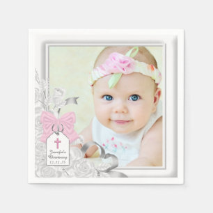 Serviette En Papier Baptême photo Rose Blanche Élégante