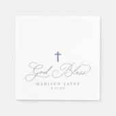 Serviette En Papier Baptême Première communion Dusty Blue God Bless Cr (Devant)