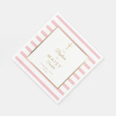 Serviette En Papier Baptême Rayure Or Et Rose (Coin)