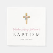 Serviette En Papier Baptême Religieux Croissant Floral Rose (Devant)