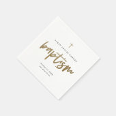 Serviette En Papier Baptême Religieux Moderne Écriture Dorée (Coin)
