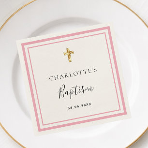 Serviette En Papier Baptême rose blanc nom fille simple