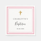 Serviette En Papier Baptême rose blanc nom fille simple (Devant)