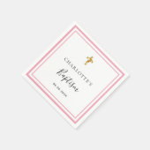 Serviette En Papier Baptême rose blanc nom fille simple (Coin)