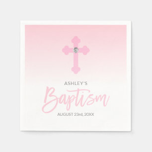 Serviette En Papier BAPTÊME rose blanc personnalisé de croix de FILL