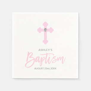 Serviette En Papier BAPTÊME rose blanc personnalisé de croix de FILL