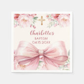 Serviette En Papier Baptême rose fleurons (Devant)