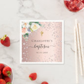 Serviette En Papier Baptême rose or florales fille nom élégant (En situation)