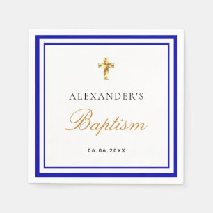 Serviette En Papier Baptême royal bleu blanc nom bébé garçon