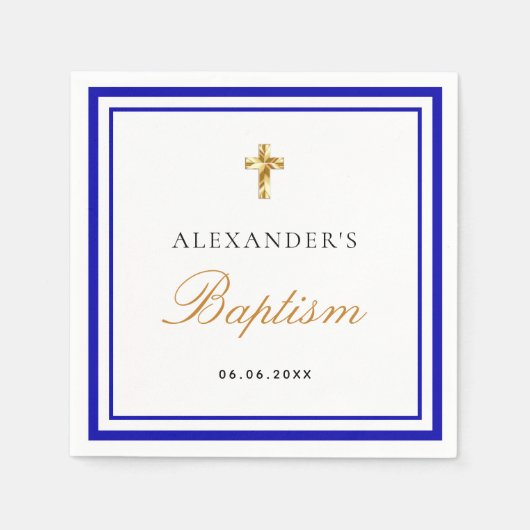 Serviette En Papier Baptême royal bleu blanc nom bébé garçon (Devant)