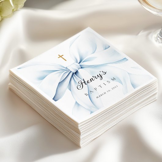 Serviette En Papier Baptême Ruban Bleu Bébé