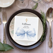 Serviette En Papier Baptême ruban bleu garçon croix dorée