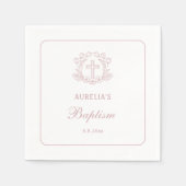 Serviette En Papier Baptême simple de croix rose florale (Devant)