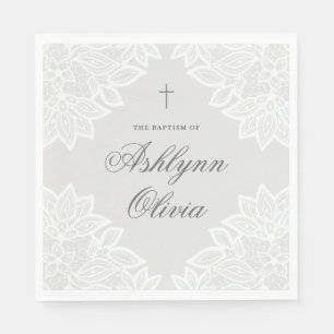 Serviette En Papier Baptême vintage Lace Grey Christening