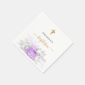 Serviette En Papier Baptême violet floral blanc élégant nom fille (Coin)