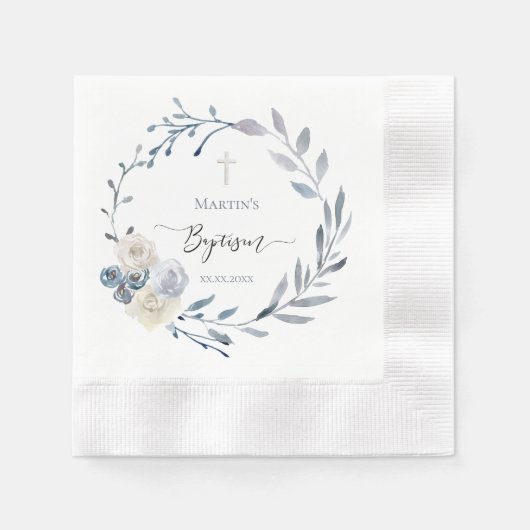Serviette En Papier Baptism blue wreath Paper (Devant)