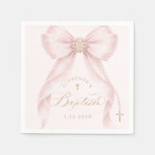 Serviette En Papier Baptism Blush Pink Bow Pearls (Devant)