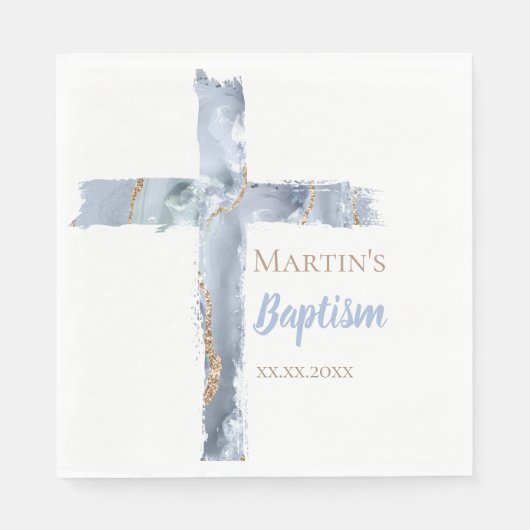 Serviette En Papier Baptism dusty blue agate Holy Cross (Devant)