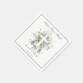 Serviette En Papier Baptism Greenery Leaves Cross  (Coin)