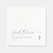 Serviette En Papier Baptism Modern Simple Dusty Blue God Bless Cross N (Devant)