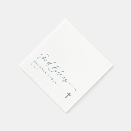 Serviette En Papier Baptism Modern Simple Dusty Blue God Bless Cross N (Coin)