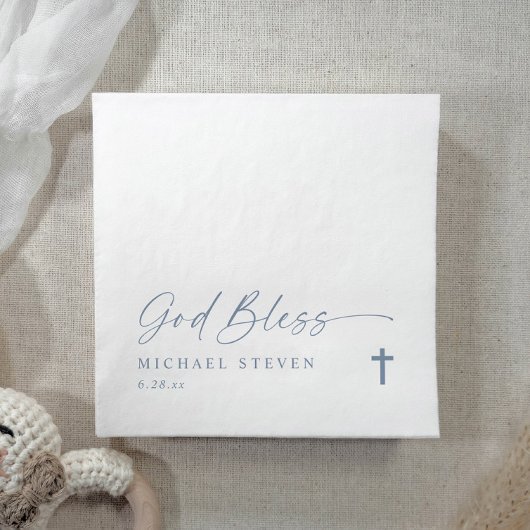 Serviette En Papier Baptism Modern Simple Dusty Blue God Bless Cross N
