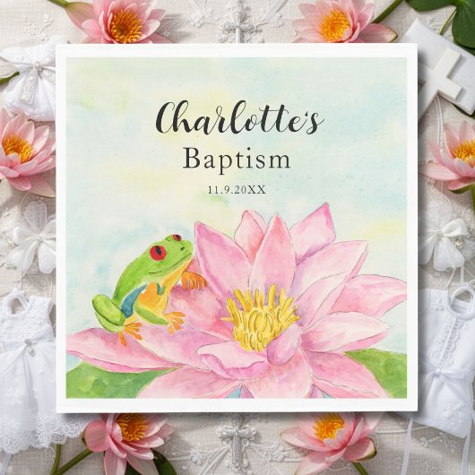 Serviette En Papier Baptism Pink Waterlily & Tree Frog