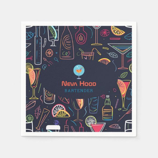 Serviette En Papier Bar à cocktails Professional | Lumière néon (Devant)