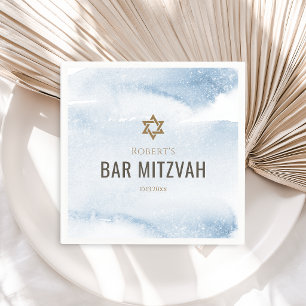 Serviette En Papier Bar Mitzvah Aquarelle Bleu Poussiéreux