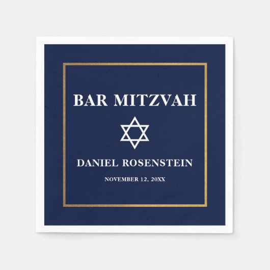 Serviette En Papier Bar Mitzvah Bleu et Or (Devant)
