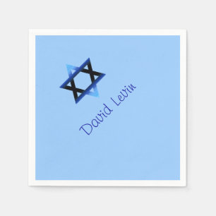 Serviette En Papier Bar Mitzvah étoile de David bleue, personnalisé