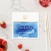 Serviette En Papier BAR MITZVAH étoile or moderne smart bleu aquarelle (En situation)
