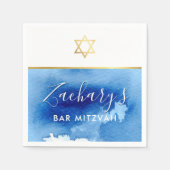 Serviette En Papier BAR MITZVAH étoile or moderne smart bleu aquarelle (Devant)