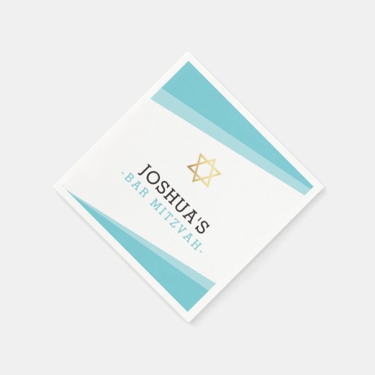 Serviette En Papier BAR MITZVAH étoile simple moderne turquoise bleu (Coin)