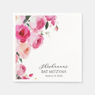 Serviette En Papier Bar Mitzvah Floral Moderne Rose