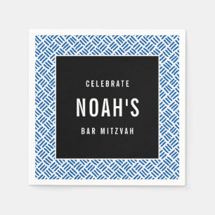 Serviette En Papier BAR MITZVAH moderne bold bloc royal bleu noir