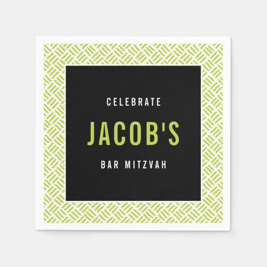 Serviette En Papier BAR MITZVAH moderne grille métallique chaux noir (Devant)
