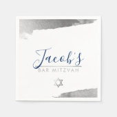 Serviette En Papier BAR MITZVAH moderne luxe doré argent bleu marine (Devant)