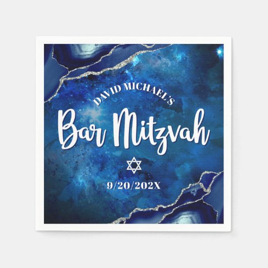 Serviette En Papier Bar Mitzvah Navy Agate Blue Galaxy White Script (Devant)