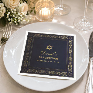 Serviette En Papier Bar Mitzvah Vintage Élégant Bleu Nuit Or Étoile