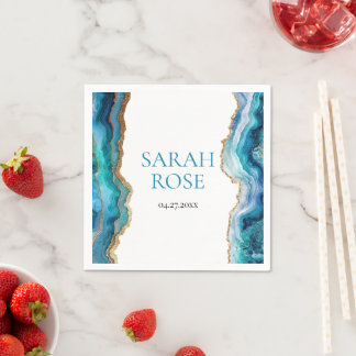 Serviette En Papier Bar ou Bat Mitzvah Agate Or bleu et or