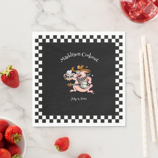 Serviette En Papier Barbecue Cookout Pig Jouer Banjo Black Custom (En situation)
