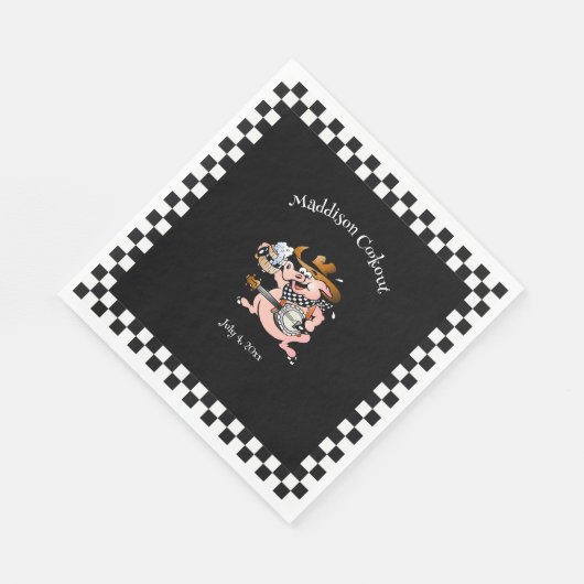 Serviette En Papier Barbecue Cookout Pig Jouer Banjo Black Custom (Coin)