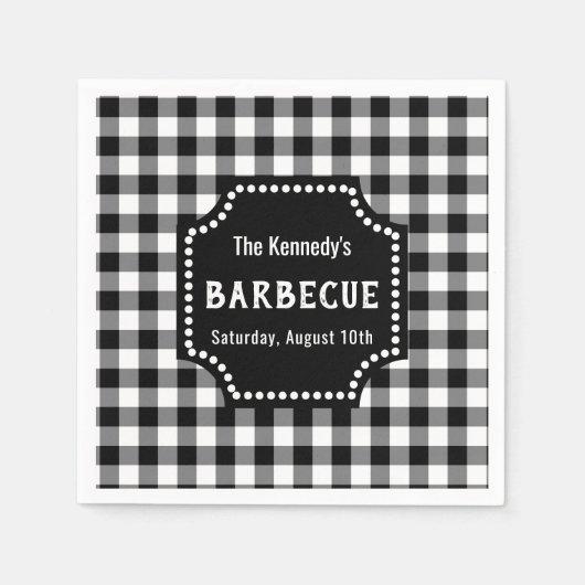 Serviette En Papier Barbecue En vichy Noir Et Blanc (Devant)