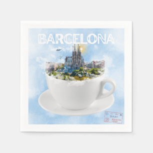 Serviette En Papier Barcelone dans un Teacup - Sagrada Familia Skyline