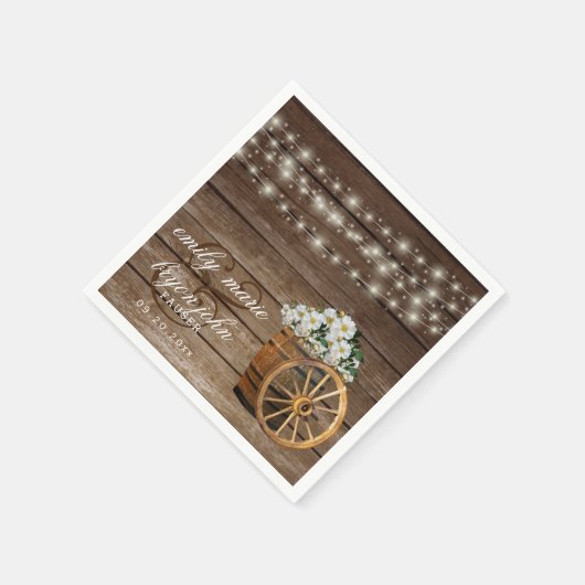 Serviette En Papier Baril de bois rustique et Fleurs blanches de pays (Coin)