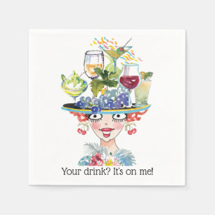 Serviette En Papier Barmaid Lady Funny Face Cocktail Papier Napkin