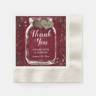 Serviette En Papier Barn Wood Mason Jar Burgundy Mariage Merci