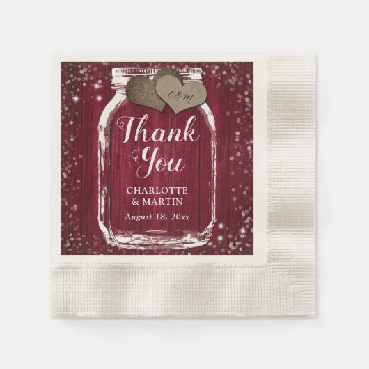 Serviette En Papier Barn Wood Mason Jar Burgundy Mariage Merci (Devant)